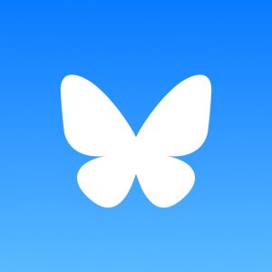 Bluesky logo: a white butterfly on a blue background